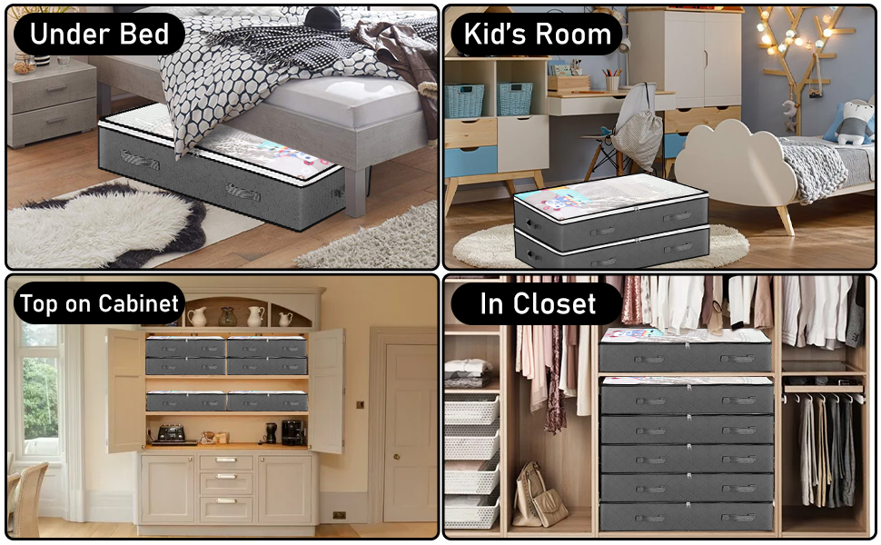 Коробки для зберігання під ліжком, 3 шт. Складані контейнери для білизни з 6 кишенями, органайзер для ліжка з ручками та блискавкою, коробки для одягу та постільної білизни