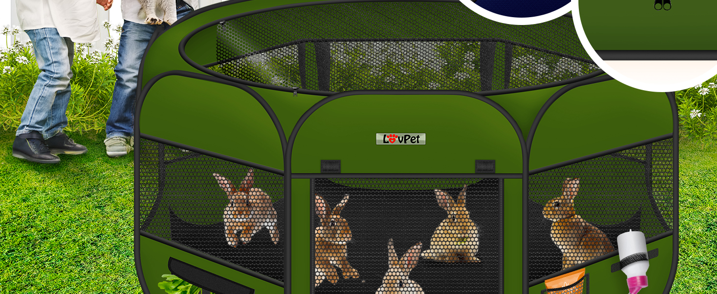 LOVPET® Foldable Pet Playpen - Indoor/Outdoor Dog & Cat Enclosure with Bowl & Fleece Blanket - Oxford Fabric Pop-Up System