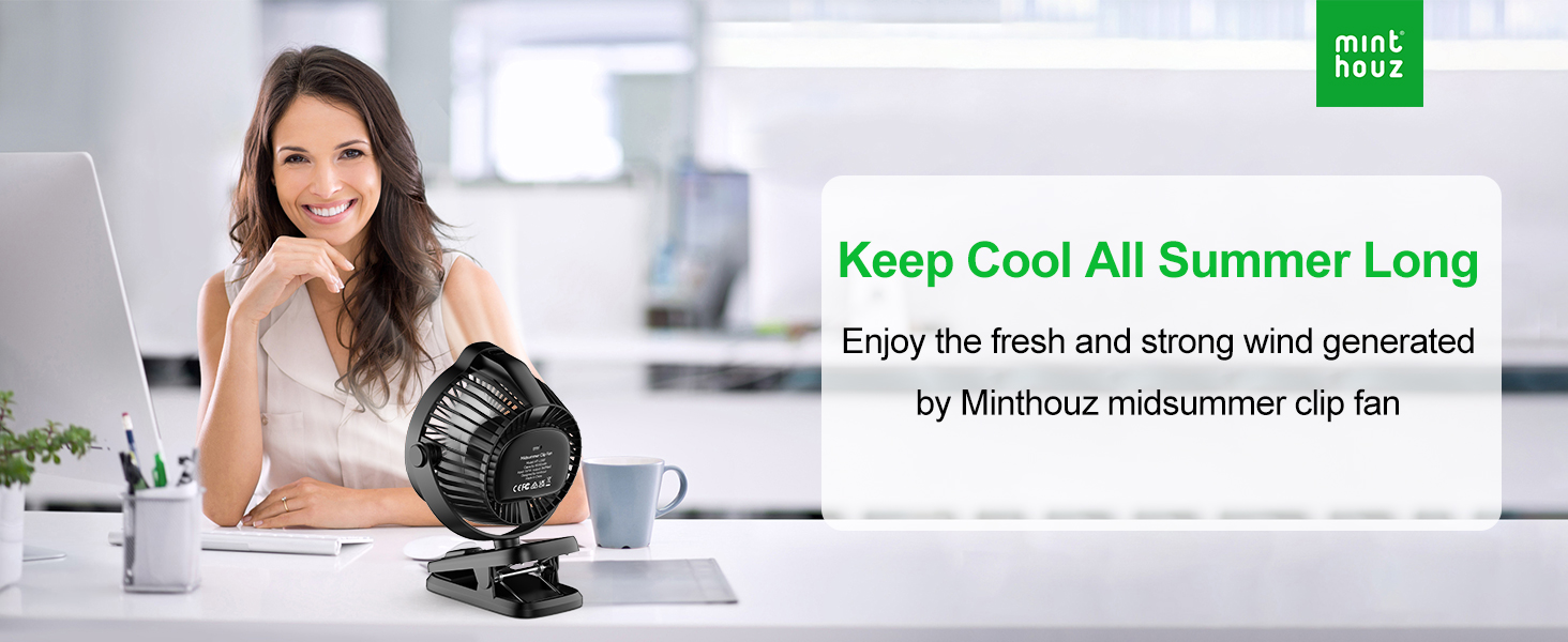 Портативний міні-вентилятор Minthouz з кліпсою, 8000mAh, 5 швидкостей, тихий, для дому, офісу, кемпінгу, дитячої коляски