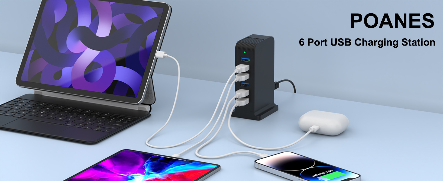 Зарядний пристрій USB мережевий 6 портів 25W для iPhone, Samsung, LG, Huawei та інших пристроїв (Чорний)