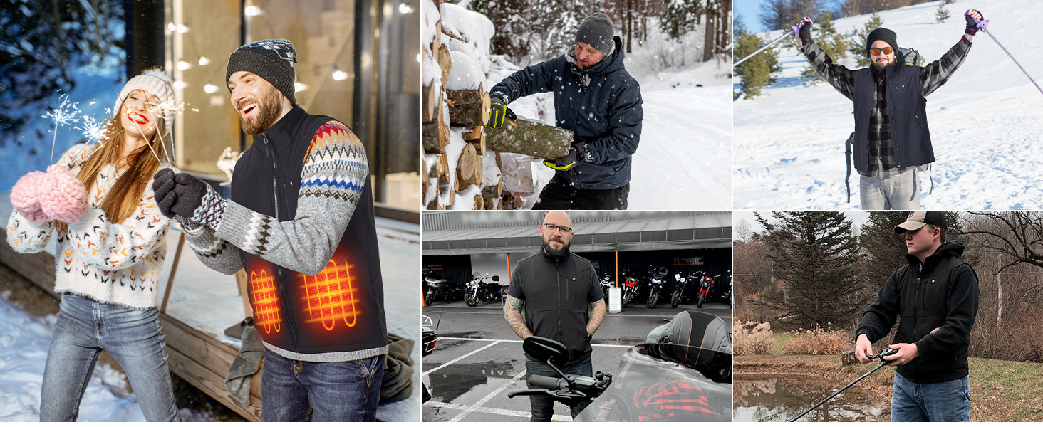 Обогреваемая жилетка KEMIMOTO с функцией App, для мужчин и женщин, с аккумулятором 10000mAh, 4 зоны обогрева, для мотоциклов, рыбалки, катания на лыжах, черный L