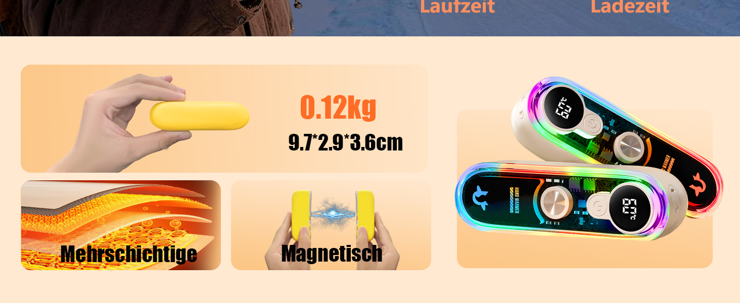 Електричний грілка для рук та кишень, 2-в-1, портативний, магнітний, 4 режими нагріву, USB, багаторазовий, для кемпінгу, зимових розваг, чорний