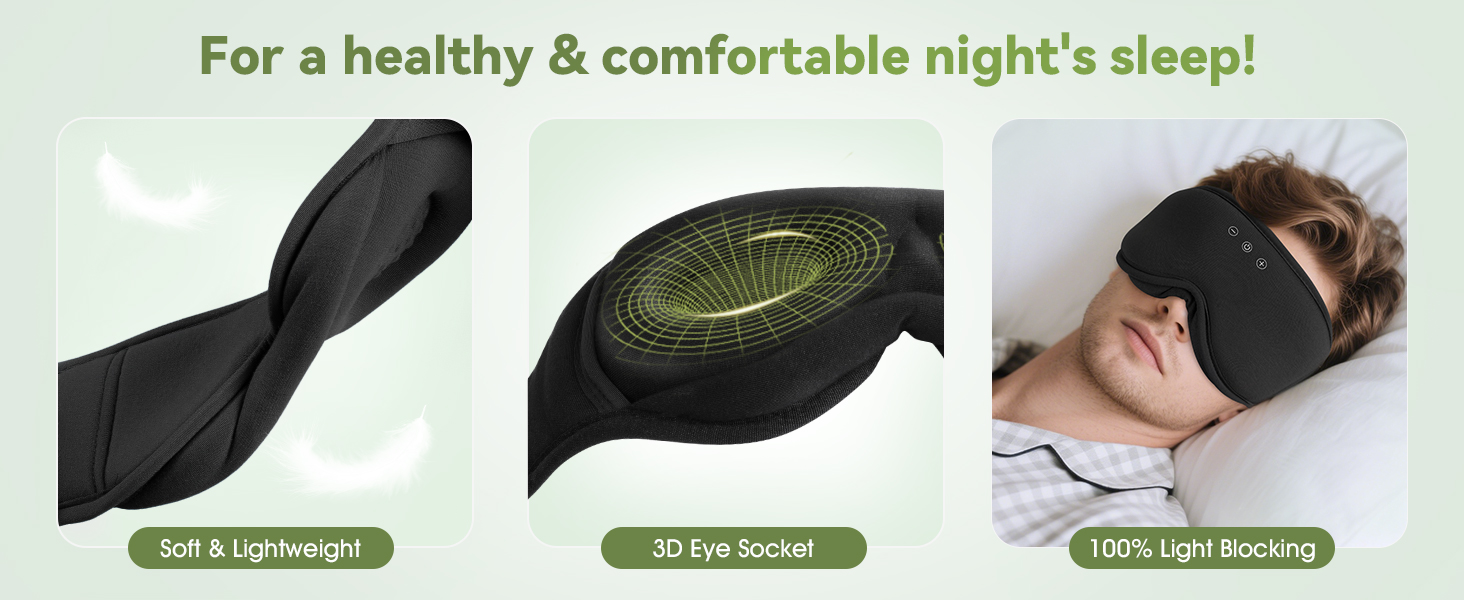 Маска для сну Musicozy з навушниками | 3D маска для сну з Bluetooth 5.4, Bio-Bambus Baumwolle, для подорожей, з навушниками, для чоловіків та жінок