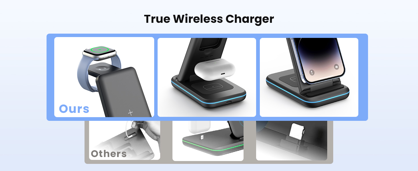 Бездротовий зарядний пристрій JoyGeek 3 в 1 для iPhone, Apple Watch, AirPods (Чорний)