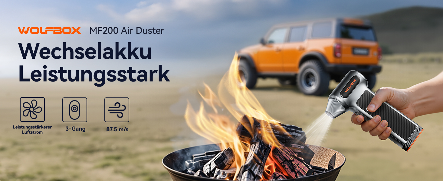 Електричний бездротовий пилосос-піскодув WOLFBOX MF200, 3-ступеневий, 4 насадки для ПК, авто, дому та вулиці