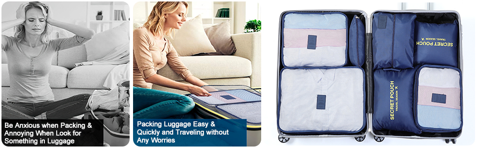 Органайзер для валізи AiQInu, набір 7 шт: кубики для пакування, органайзери для подорожей, сумки для одягу та взуття, темно-синій, одиночний