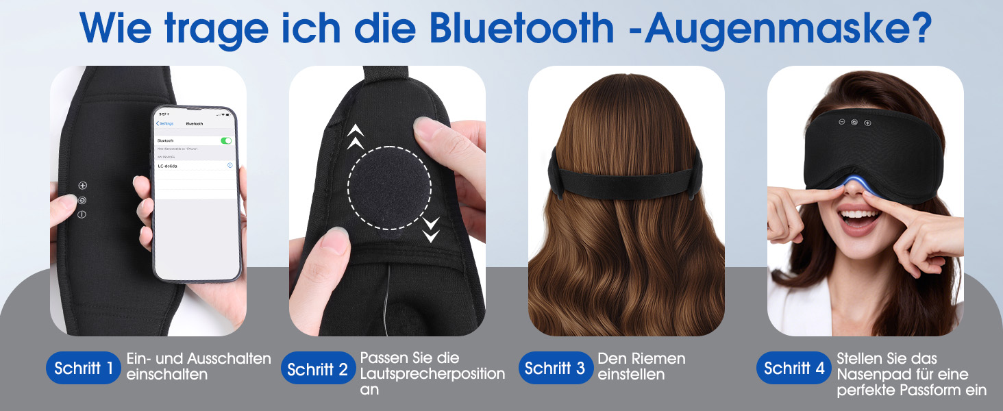 Маска для сну Dolida з Bluetooth навушниками, 3D бамбукова маска для очей, чорна. Комфортний сон для жінок та чоловіків.