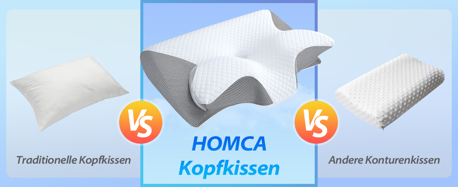 Ортопедична подушка HOMCA 2 в 1 з Memory Foam для сну на спині, боці та животі, 60x40x12/14 см, сіра