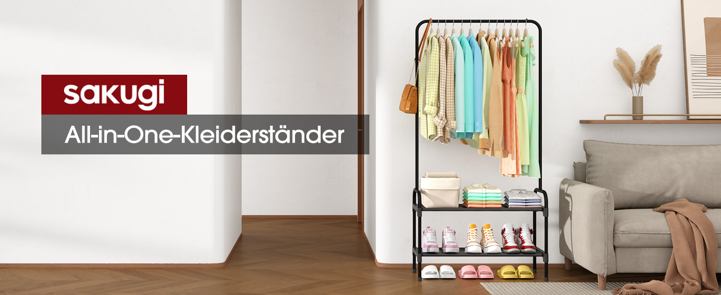 Стійка для одягу з полицею для взуття, чорна, 74 x 30 x 150 см