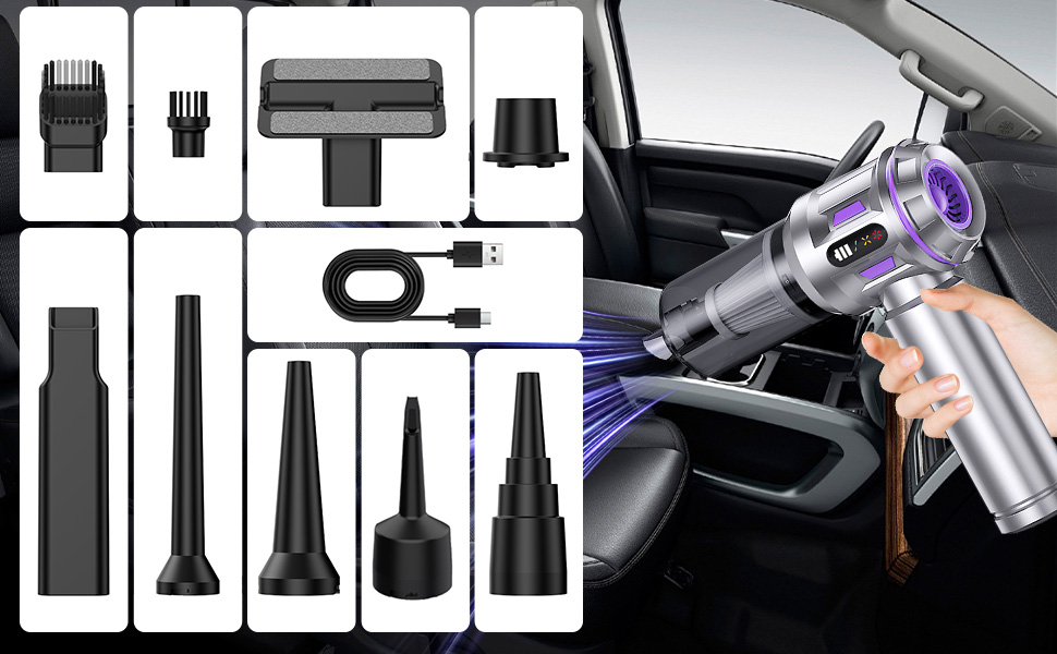 Акумуляторний портативний пилосос 18000 Па для авто та дому, USB-C, 6000mAh, чорно-фіолетовий