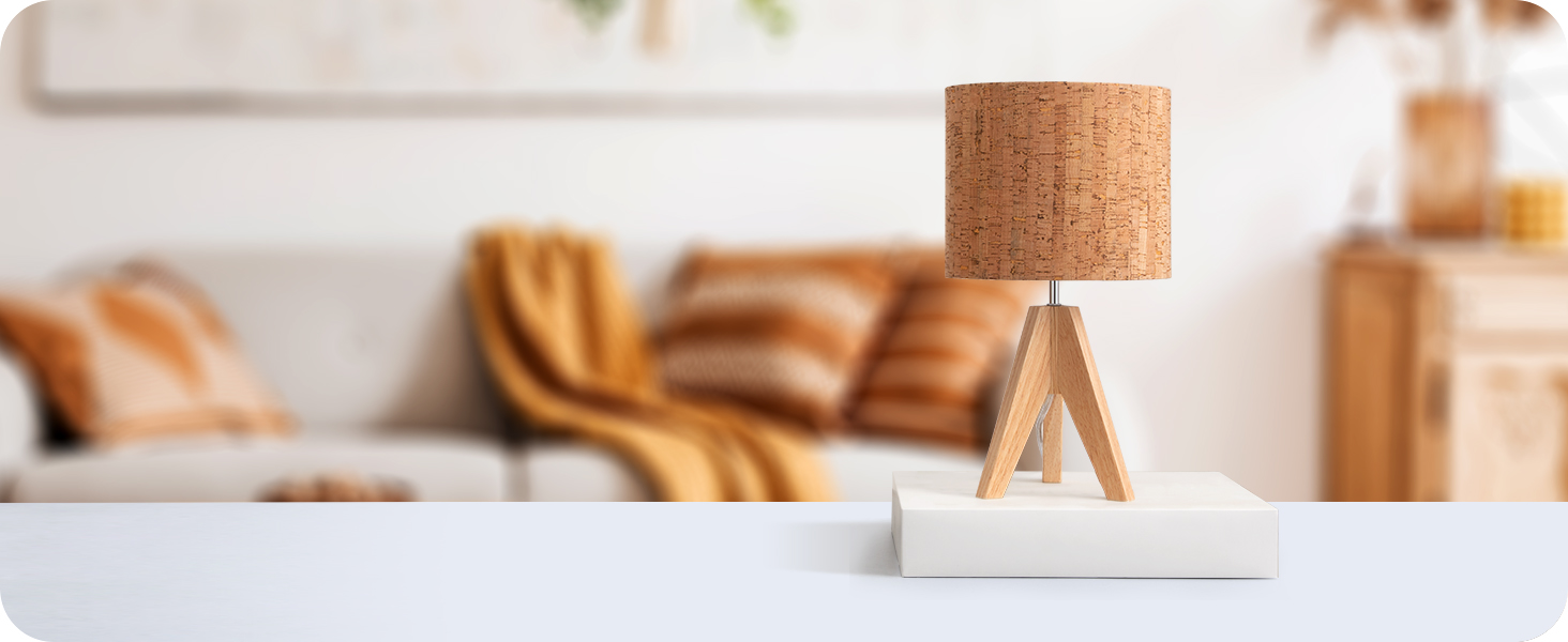 Настільна лампа EDISHINE з дерева, Е27, вінтажний стиль, бежевий абажур з льону, для спальні та вітальні