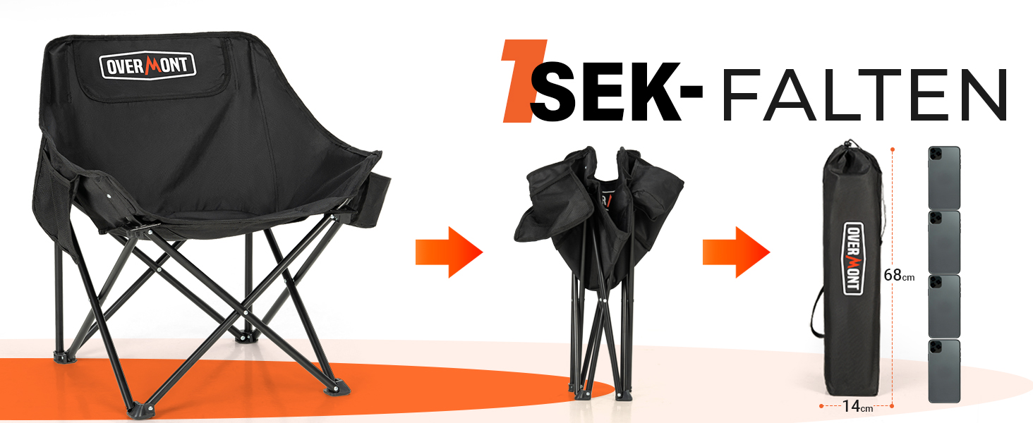 Набір складних кемпінгових стільців OVERMONT (2 шт.) до 135 кг з сумкою для транспортування - для саду, балкону, пляжу, риболовлі, чорний