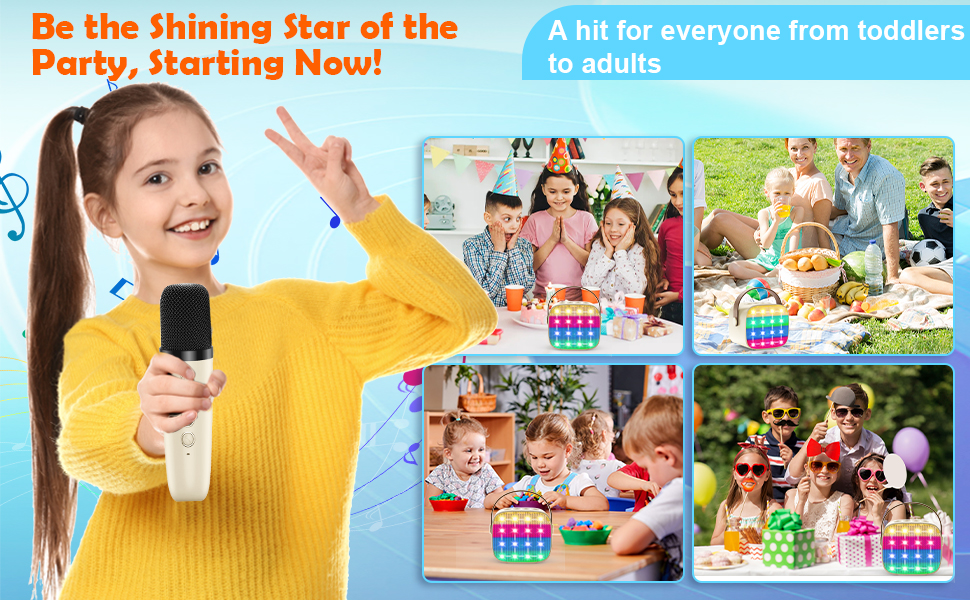 Дитяча караоке-машина з 2 мікрофонами, Bluetooth, світлові ефекти, для дітей 3-12 років