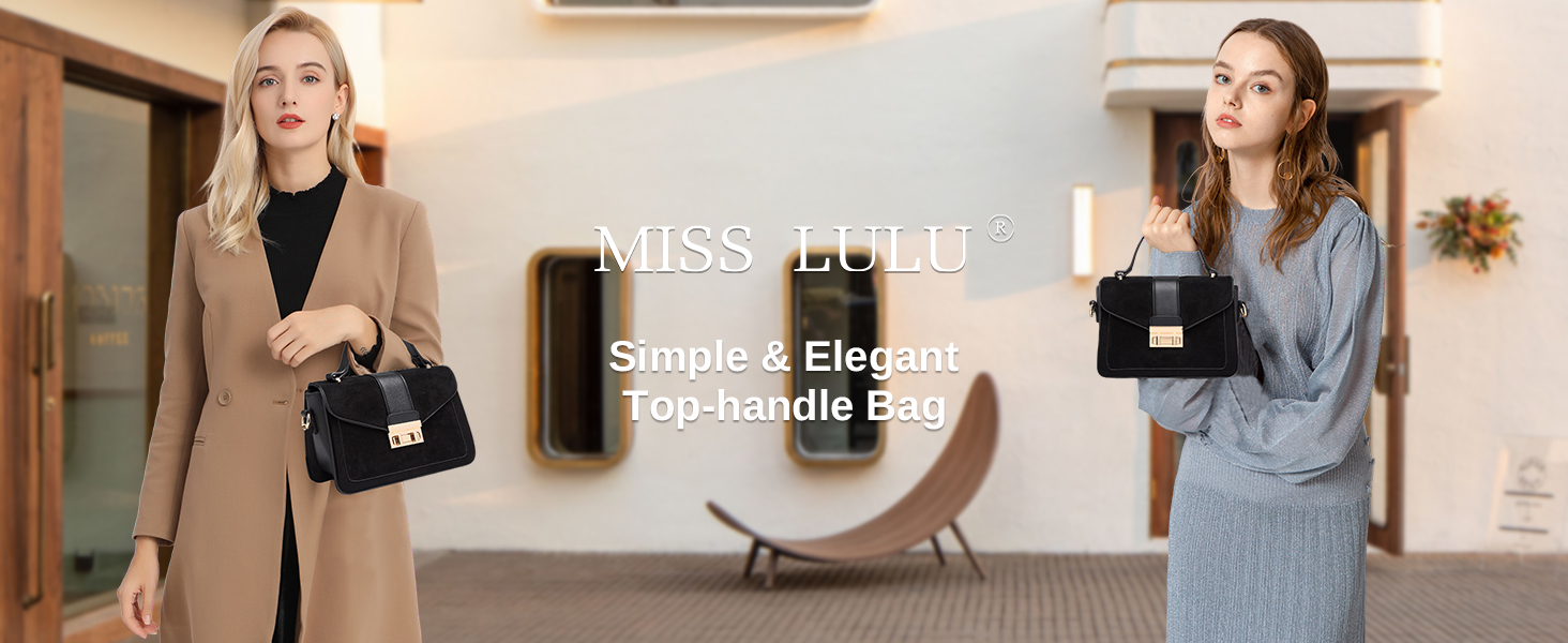 Сумка жіноча Miss Lulu середнього розміру через плече: шкіра та замша, вінтажний стиль, чорний колір