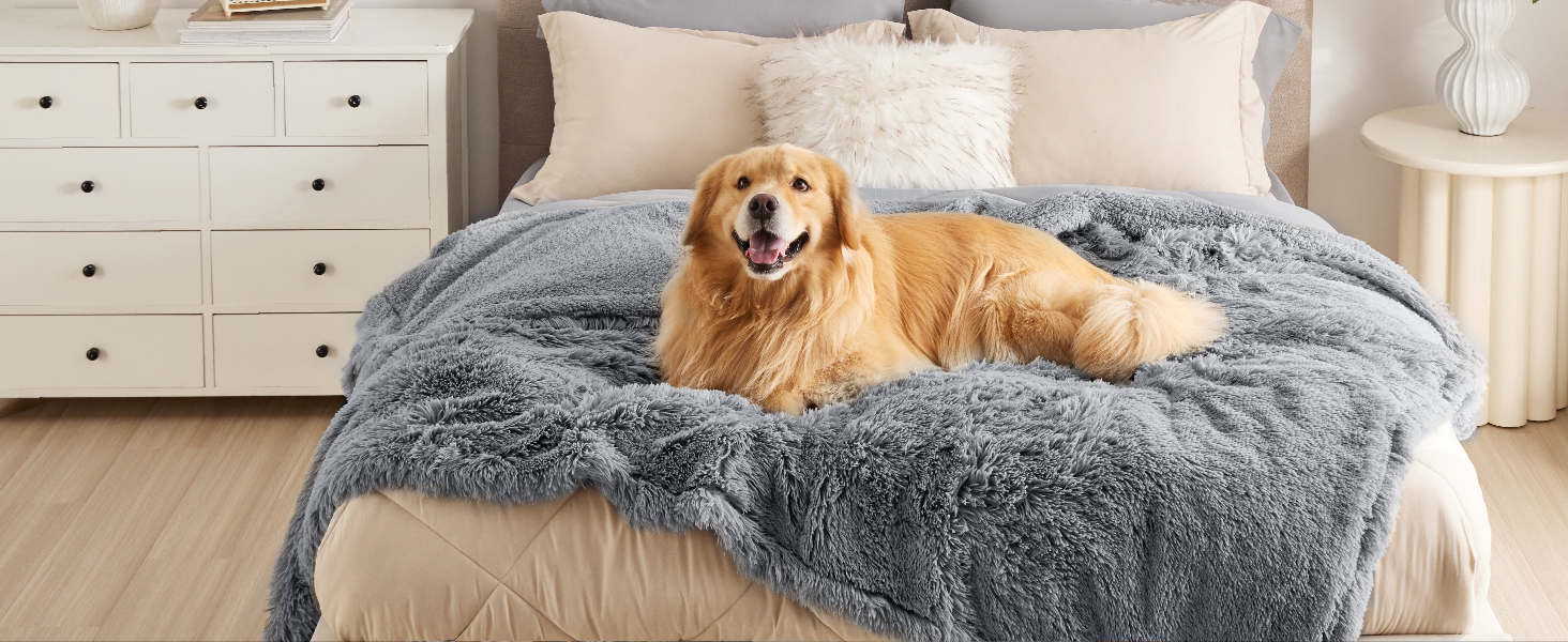 Водонепроникний коврик для собак BEDSURE 100x120 см - м'який, плюшевий, для великих собак та котів, сірий
