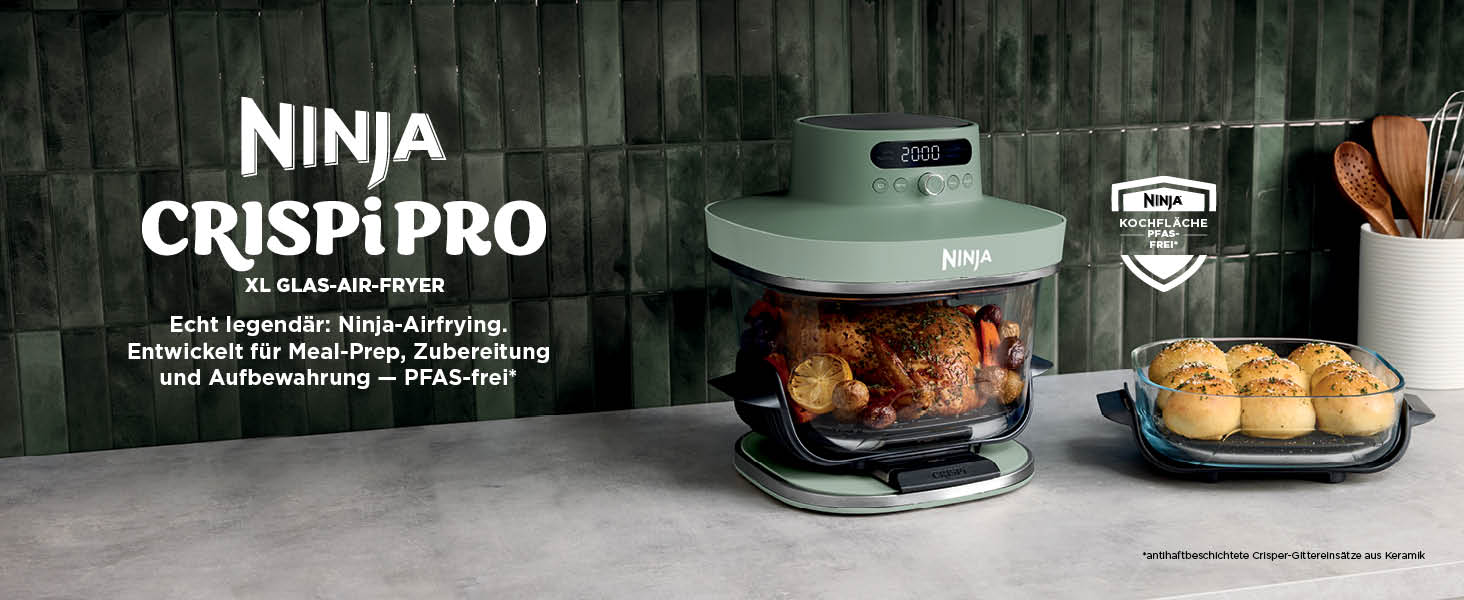 Скляна аерофритюрниця Ninja CRISPi PRO XL з 5 функціями, мохово-зелена