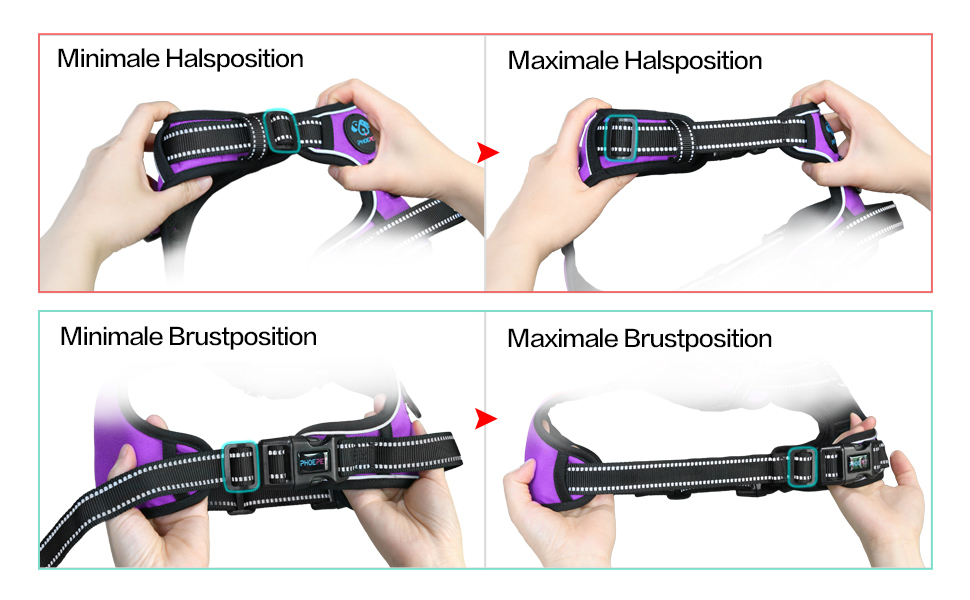 Шлейка для собак PHOEPET регульована, для прогулянок, з карабіном, світловідбиваючими смугами, ручкою, для собак середніх та великих порід (M, фіолетовий)