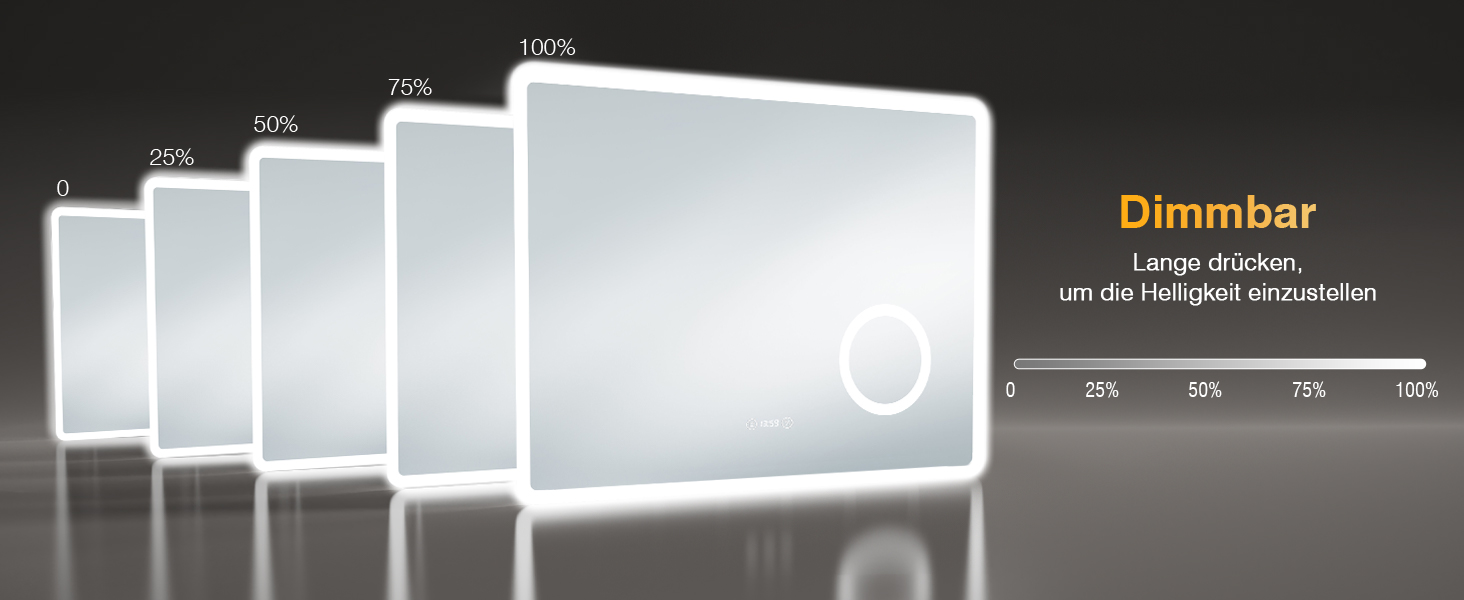 Дзеркало для ванної кімнати з підсвічуванням 80x60 см, 3 кольори, регулювання яскравості, антизапар, 3x збільшення, розетка для бритви, IP44, для горизонтального/вертикального монтажу