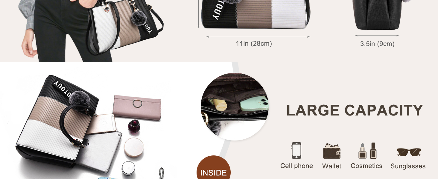 Сумка жіноча NICOLE & DORIS 2025 шкіряна чорна з пухнастим помпоном та знімним ремінцем через плече