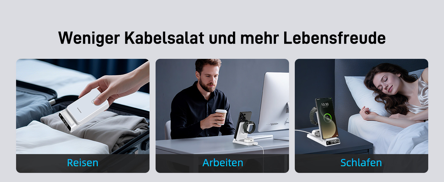 Бездротова зарядка для Samsung з годинником: станція для Galaxy S25 Ultra/S24/Z Fold 6/Flip 7/Bud, Watch, серій 8/7/6/5Pro, 3 в 1, сірий (білий)