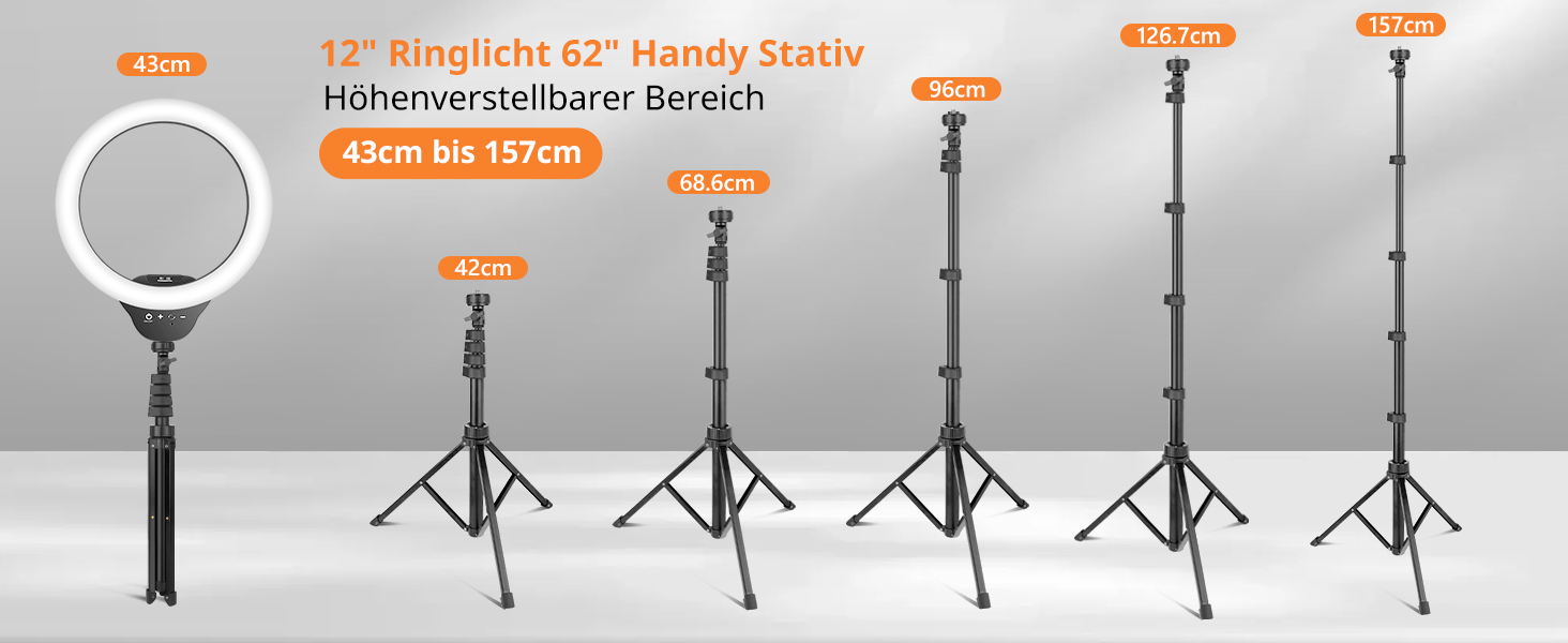 Ringlicht UBeesize 12 дюймів з триподом, 62 дюйми, для відео та стрімінгу, сумісний з телефонами, камерами, веб-камерами, сенсорне керування, білий, теплий, денне світло