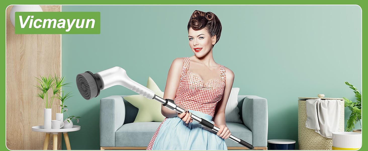 Електрична щітка для чищення з 7 насадок, IPX7 водонепроникна, регульована ручка, для ванної кімнати (біла)