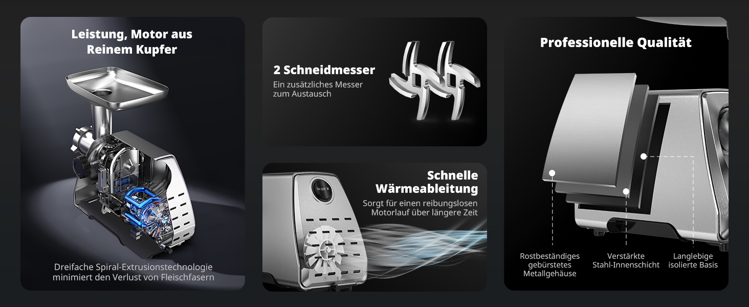 М'ясорубка електрична AIRMSEN з насадкою для ковбас, 2 сталеві ножі, 3 диски, насадка Kubbe, потужний мотор, нержавіюча сталь