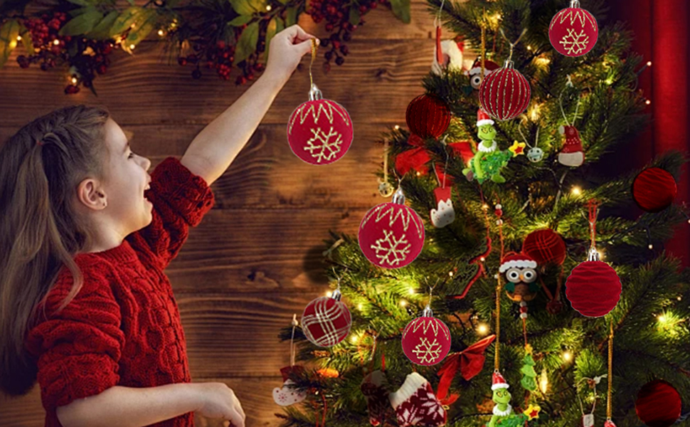 16 штучних новорічних кулі червоного кольору, 6 см, для прикраси ялинки. Набір міцних пластикових кулішок з гачками для ялинки. Новорічний декор для ялинки.