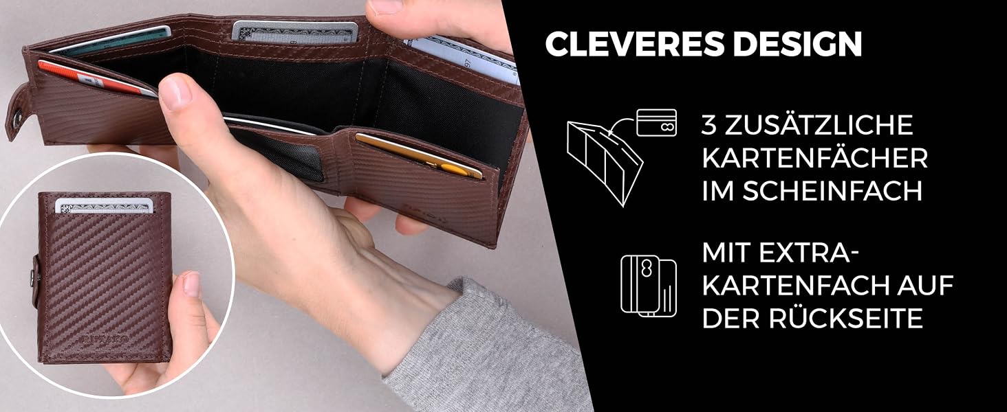 Слім-гаманець RUTAKO з RFID-захистом — компактний картхолдер для чоловіків та жінок, міні-портмоне з карбону (Коричневий карбон, без монетниці)