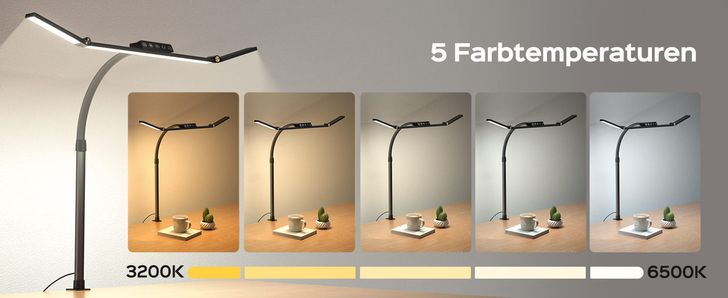 LED лампа настільна Jackyled з 3 регульованими головками, диммер, пульт, для монітора, офісу, майстерні, 5 рівнів яскравості та кольорових температур