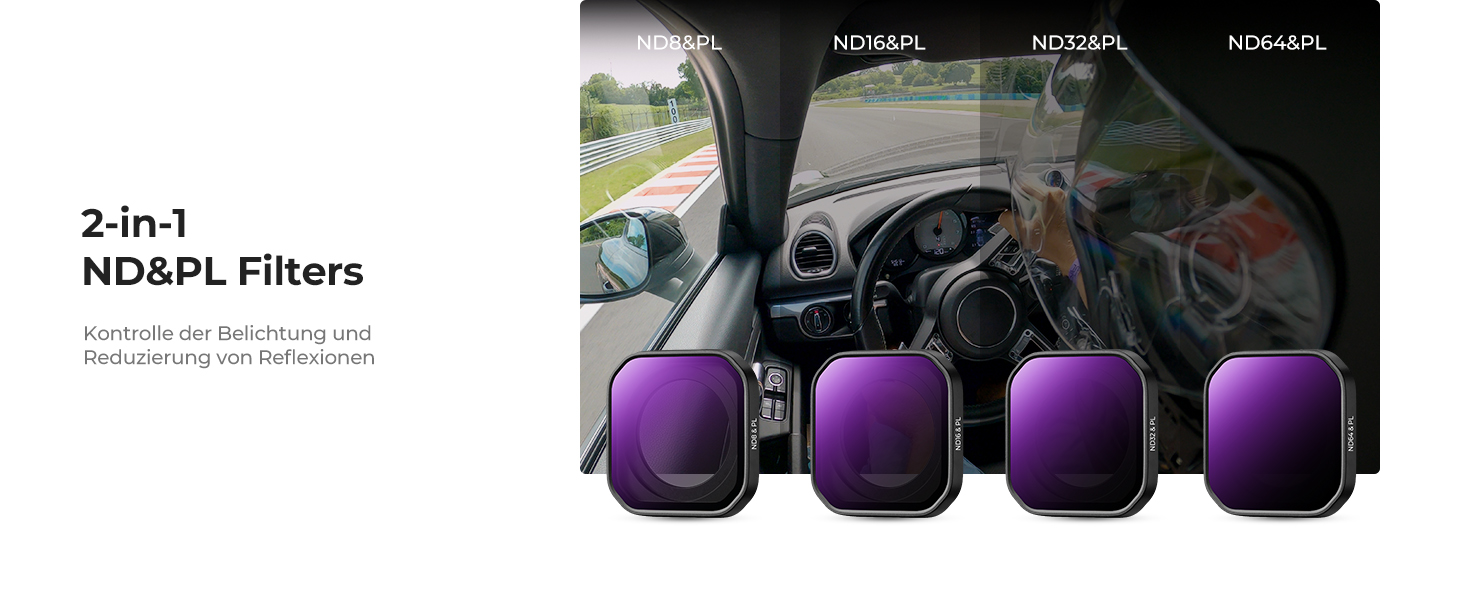 Набір фільтрів K&F CONCEPT ND/PL для Insta360 Ace Pro 2: ND8/PL, ND16/PL, ND32/PL, ND64/PL, нейтральні фільтри для екшн-камер, оптика HD з багатошаровим покриттям
