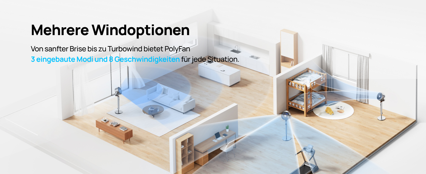 Вентилятор підлоговий Dreo, 102 см, 3 режими, 8 швидкостей, срібний, потужний, 1200 м³/год, 26 м відстань, 120° осциляція