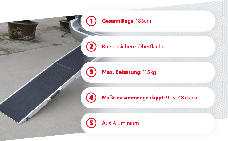 Рампа для собак Wiltec, 156 x 40 см, складана, з пластику, антиковзка, вантажопідйомність до 90 кг