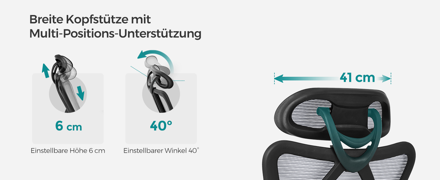 Офісний стіл SONGMICS: ергономічне крісло з регульованою поперековою та підголовною підтримкою, до 150 кг, регульована висота, сірий