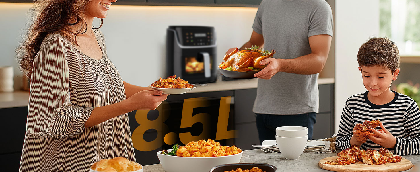 G12 Ultra 8.5L Air Fryer XL with Window - 1785W Electric Air Fryer with LED Touchscreen, 12 Functions, Dishwasher-Safe Baskets