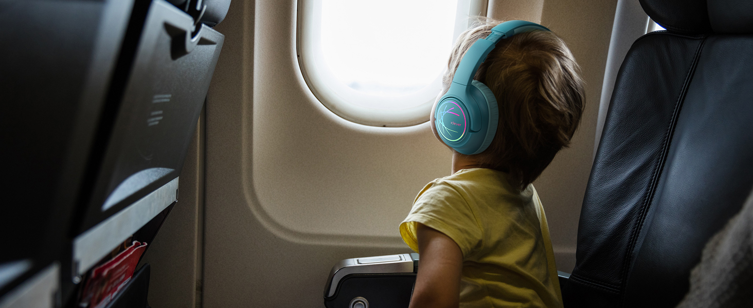 iClever Bluetooth навушники для дітей з LED-підсвіткою, обмеження гучності 74/85dBA, 43 години роботи, стерео звук, Type-C, AUX-кабель, Bluetooth 5.3, для планшетів/подорожей (Турквіс)