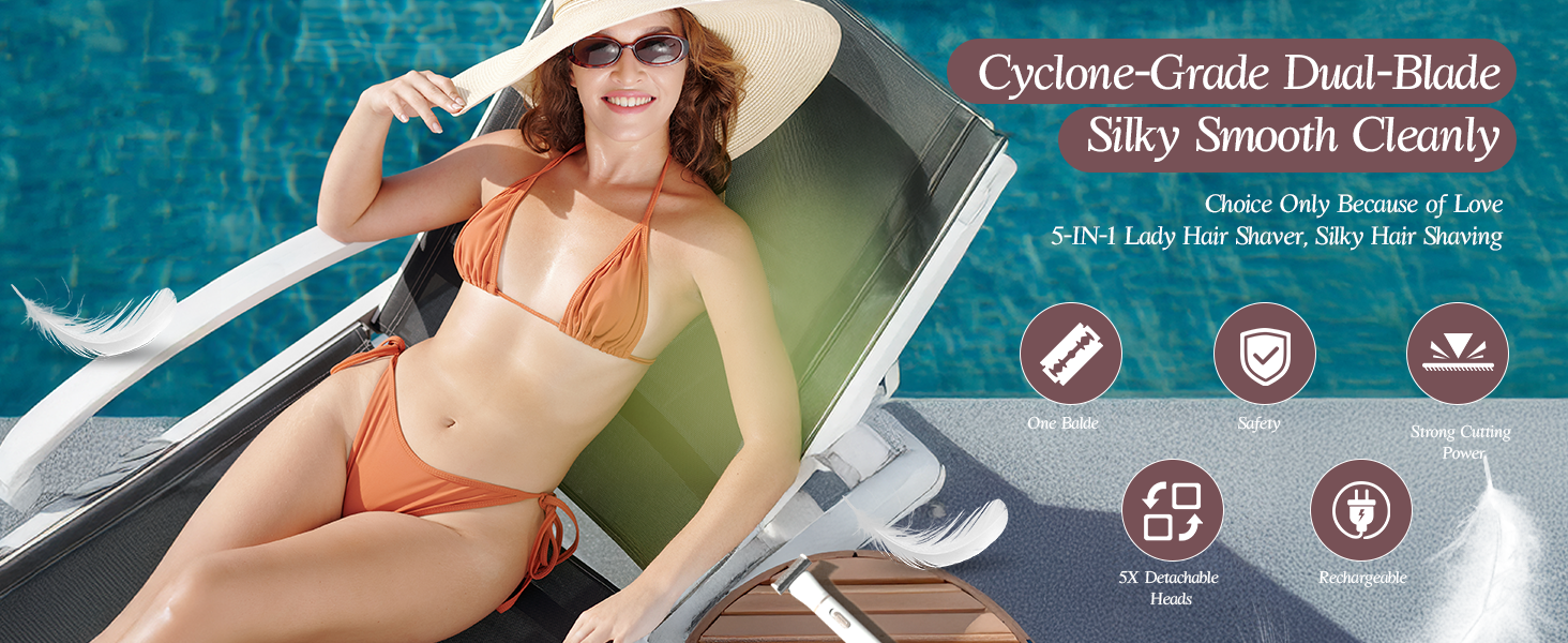 Електричний жіночий інтимо-голений апарат 5-в-1 для обличчя, бікіні-зони, ніг, носа та вух. Бездротовий, для вологого та сухого гоління. Білий.