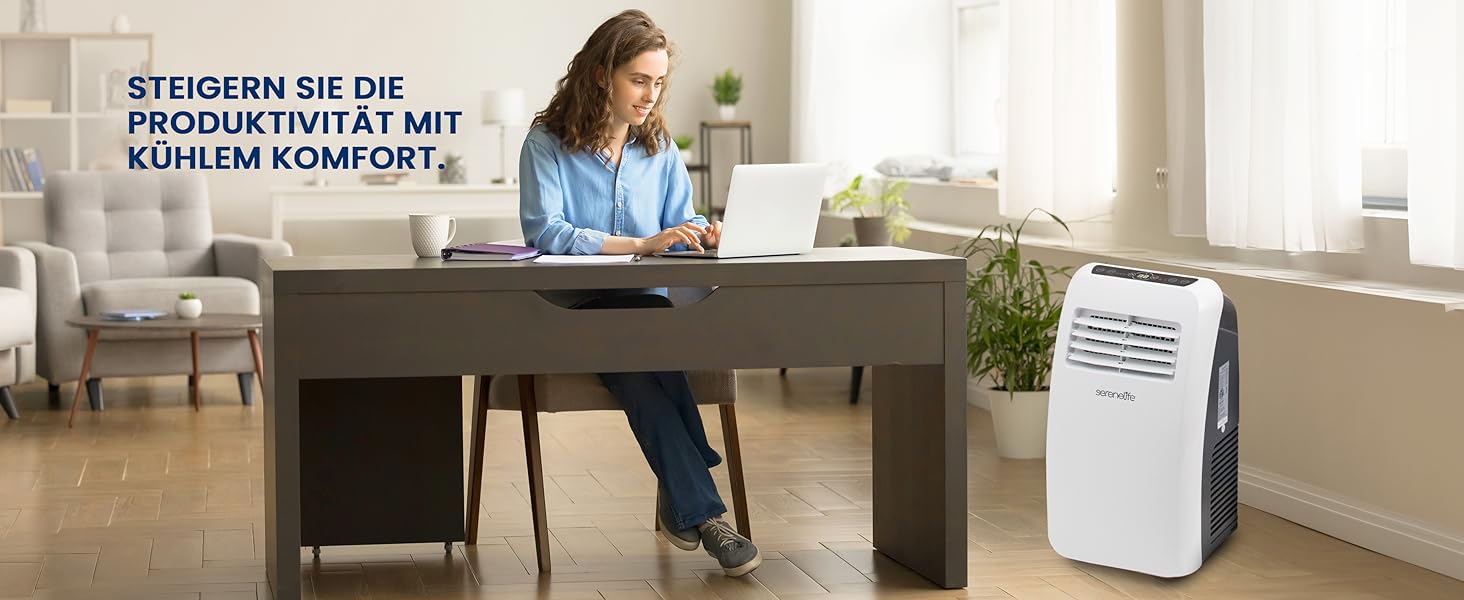 Мобільний кондиціонер SereneLife 9000 BTU з виносним шлангом. 3-в-1: кондиціонер, вентилятор, осушувач повітря. Підходить для кімнат до 42 м². Білий.