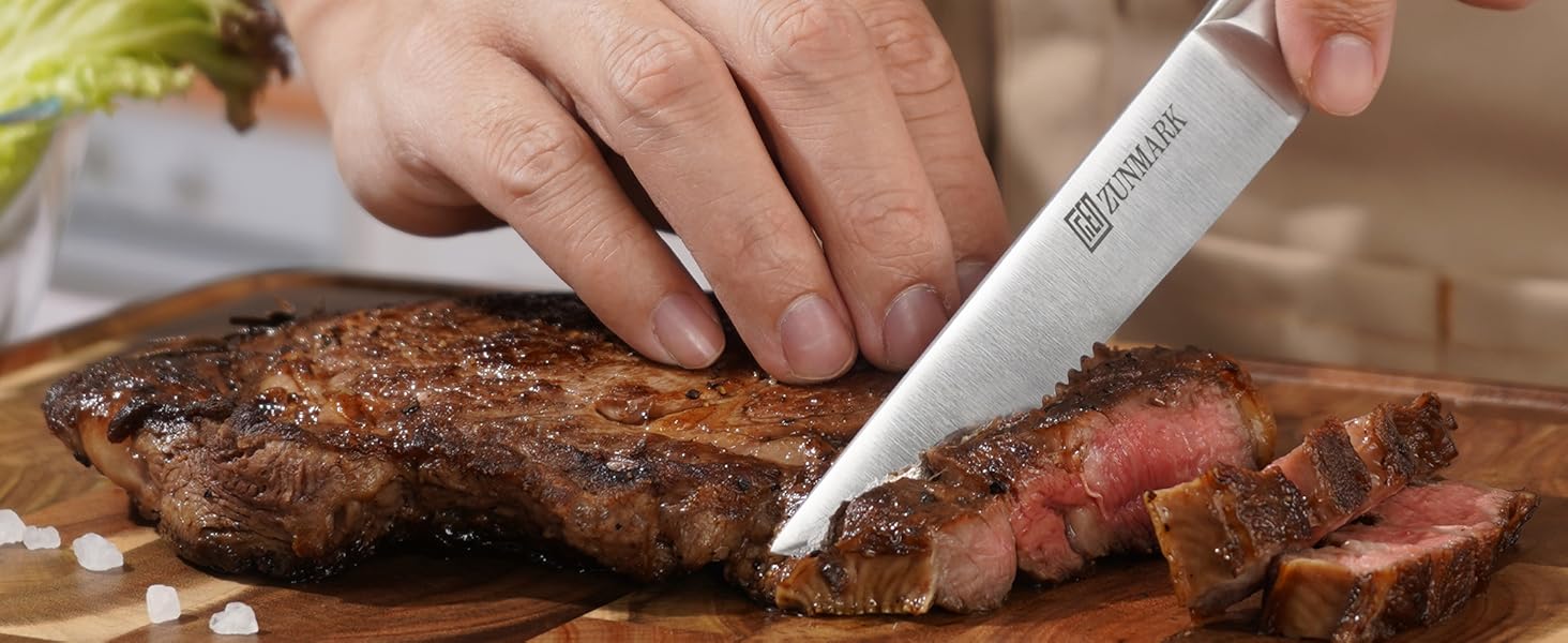 Набір ножів у блоці 13 предметів з нержавіючої сталі з ергономічними ручками, набір кухонних ножів для кухні, дерев'яний блок з шкіряним ремінцем (чорний та срібний)