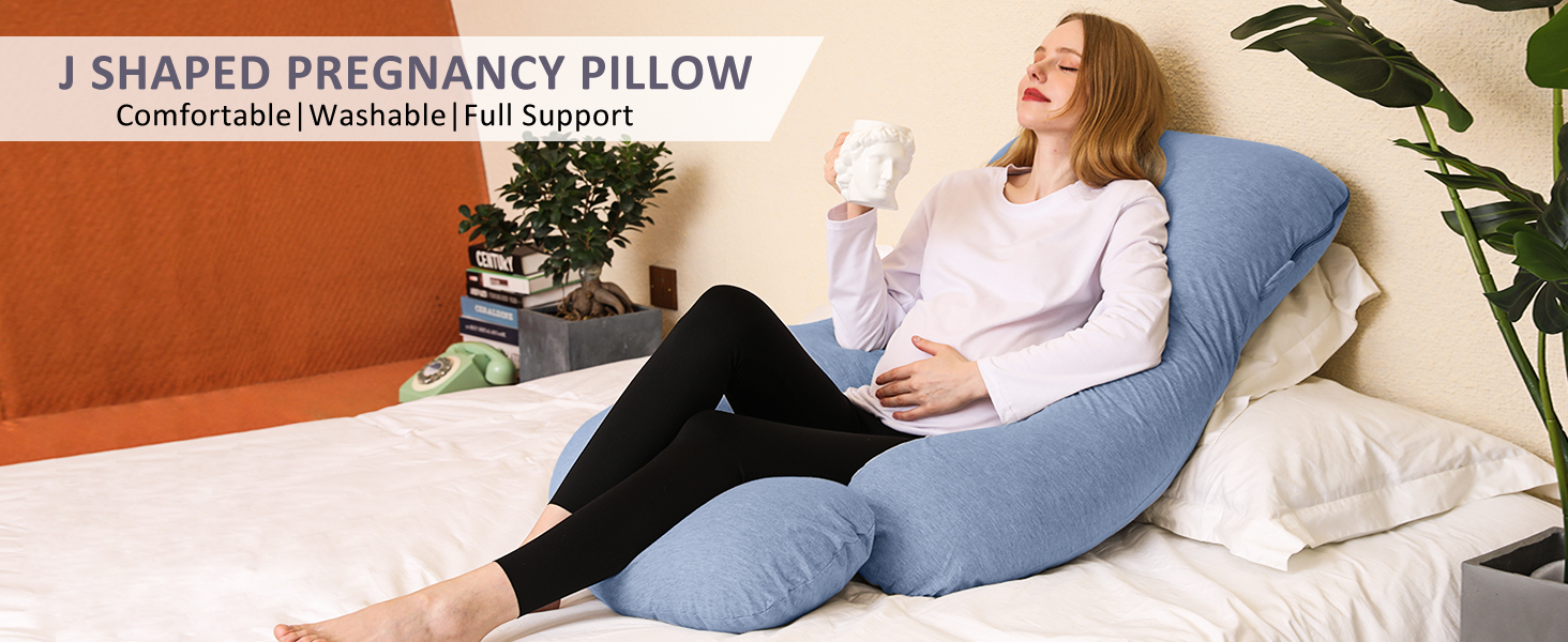Подушка для вагітних Chilling Home J-подібної форми, подушка для тих, хто спить на боці, подушка для годування, велика подушка для підтримки, подушка для жінок та тих, хто спить на боці (Cooling Blue)