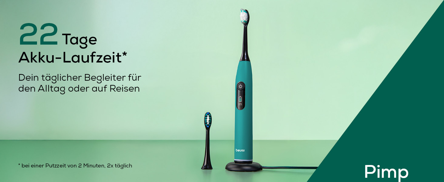 Електрична зубна щітка Beurer SC 50 з 5 режимами чищення та датчиком тиску, 80 000 коливань, дисплей, 2 насадки (Ocean Breeze)
