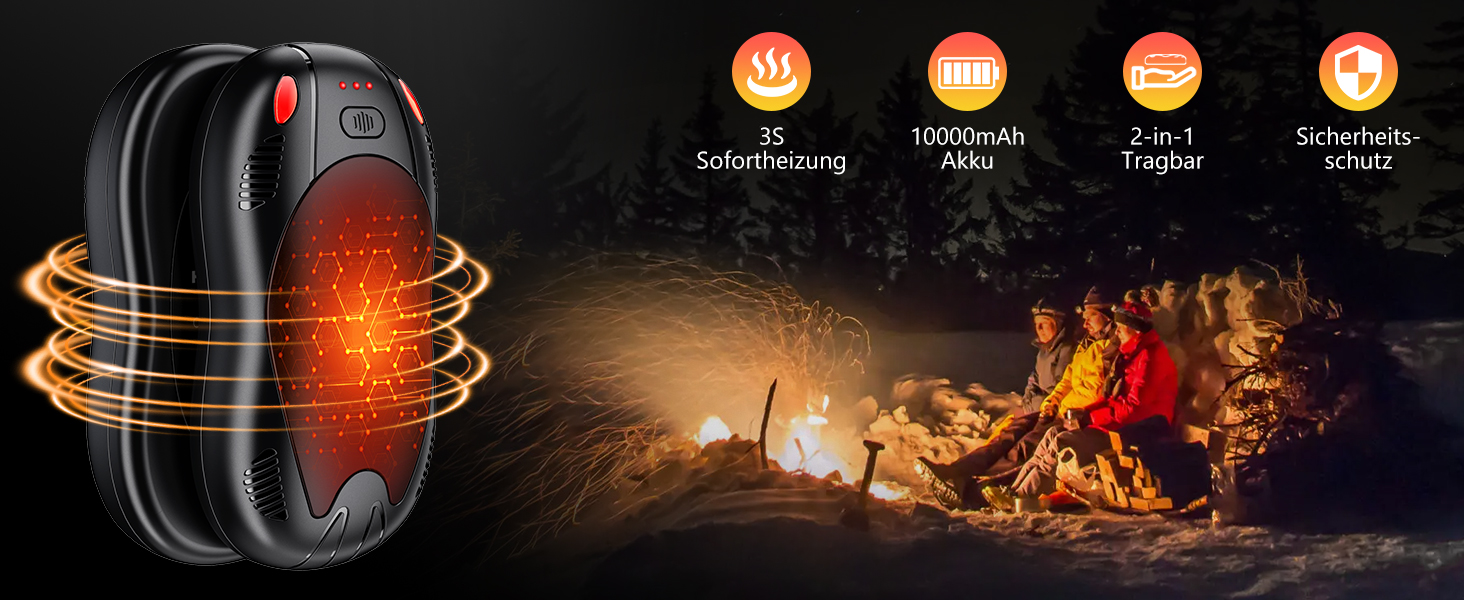 Електричний грілка для рук з акумулятором 10000mAh, 2 шт. в комплекті, 3 режими нагріву, USB, для кемпінгу та активного відпочинку