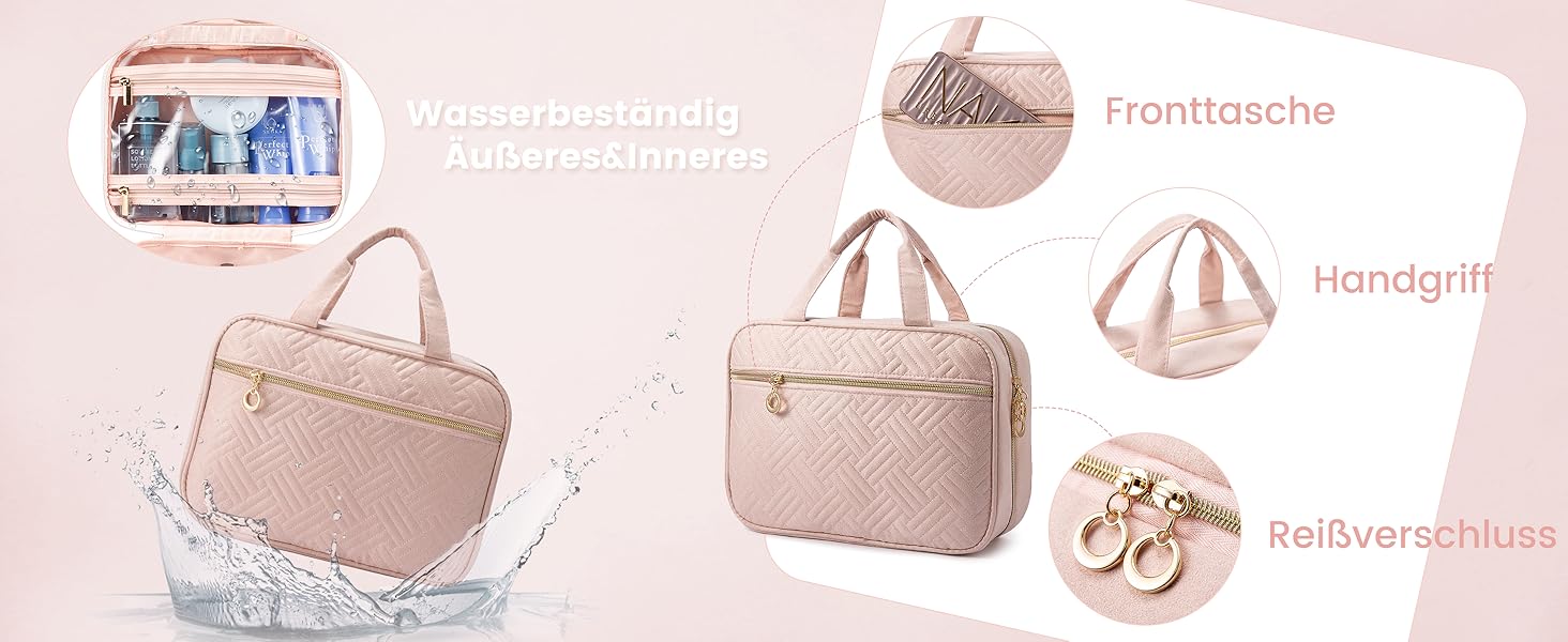 Сумка для косметики жіноча LOVEVOOK водонепроникна, з гачками, рожева, велика