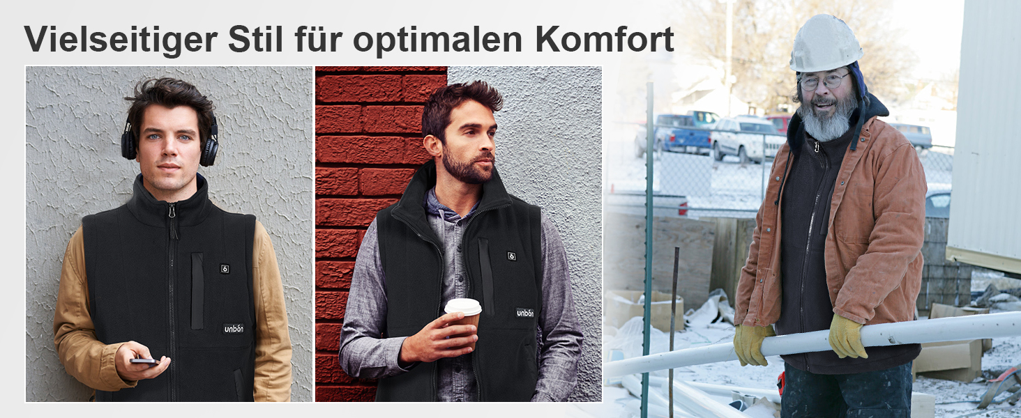 UNBON Грівальна жилетка для чоловіків, флісова жилетка з підігрівом, Powerbank 10000mAh, USB, 3 режими нагріву, 6 зон нагріву, чорний