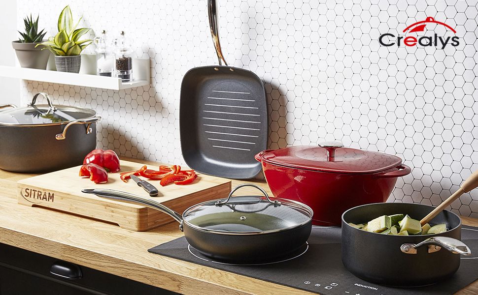 Каструля для пасти Crealys 8 л, нержавіюча сталь, з кришкою, 24 см, для всіх типів плит, індукція