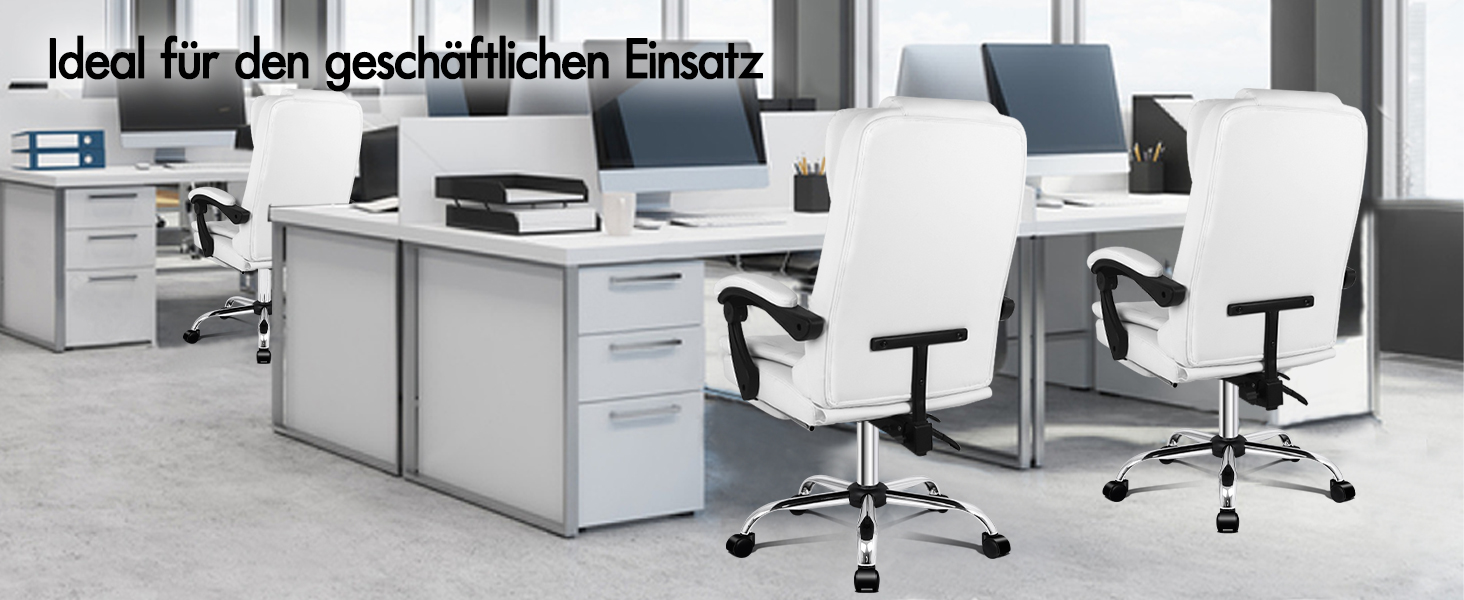 Офісне крісло Alfordson з ергономічною підтримкою попереку, регульоване, з підлокітниками та функцією масажу, PU шкіра, біле