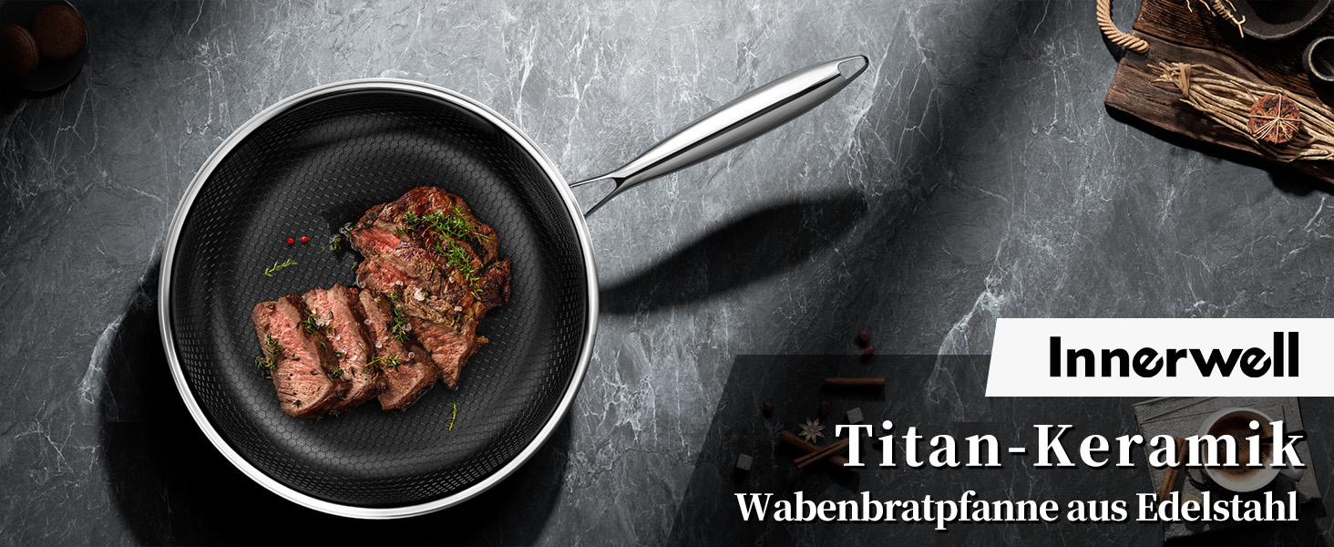 Набір сковорідок Innerwell Hybrid Edelstahl Profi 20+24+28 см - індукційні, з антипригарним покриттям Titan-Keramik, для всіх плит, PFOA-free