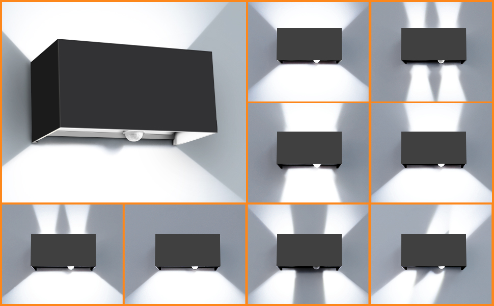 LED-водостійка настінна лампа Kingwen 20W (4 шт.) - тепле світло 3000K, IP65, регульований кут світла, чорний колір