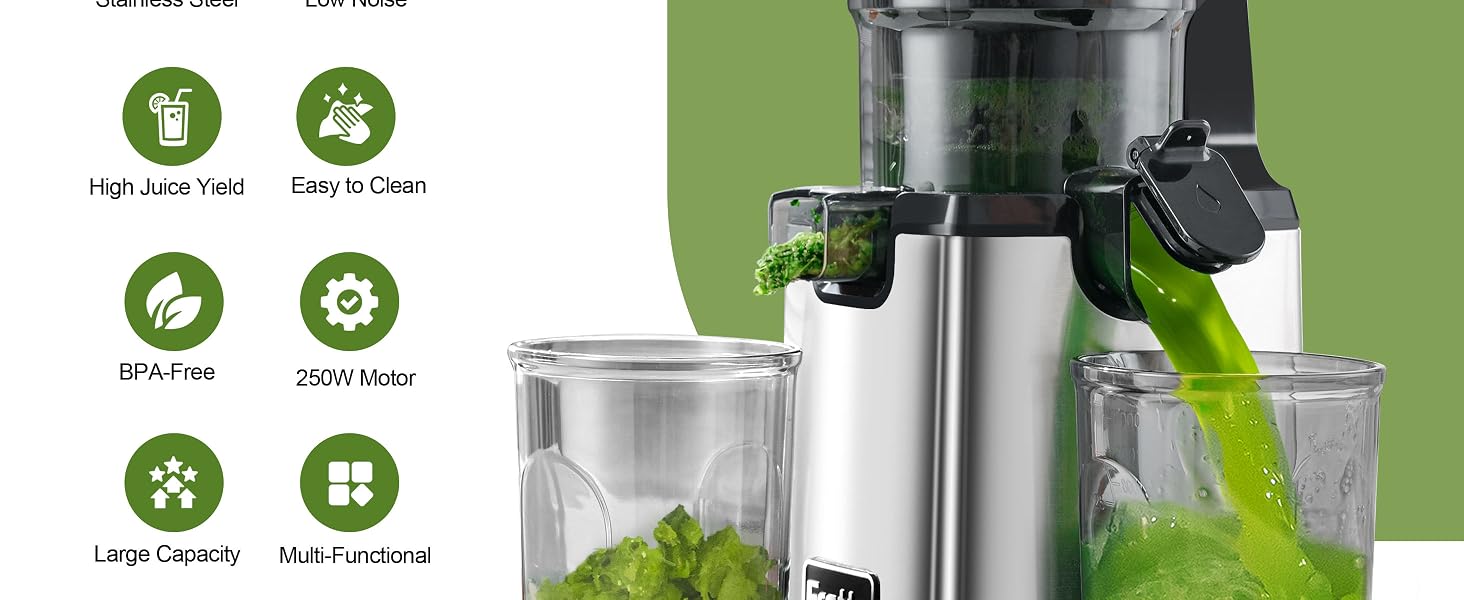 Шнекова соковижималка Fretta Slow Juicer з нержавіючої сталі для овочів та фруктів, сіра