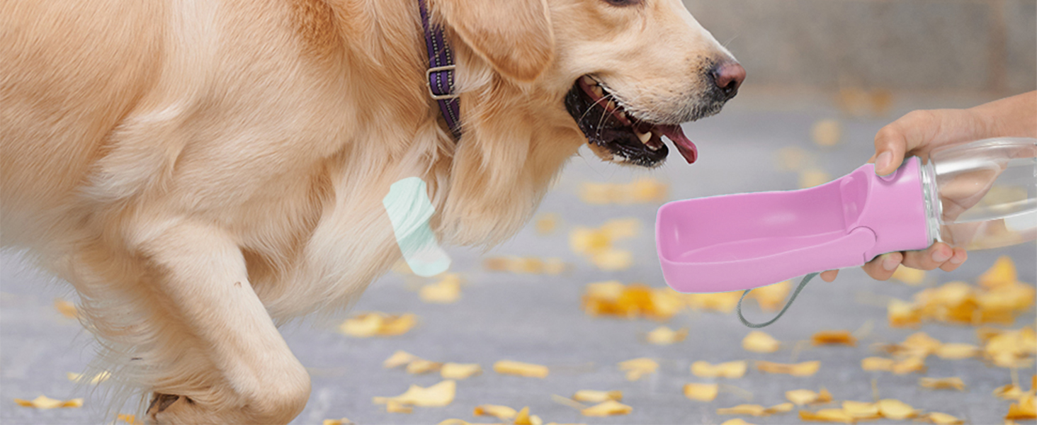 Водяна пляшка для собак на прогулянці 570мл або 350мл: портативна, для цуценят, малих, середніх та великих собак (Рожева)